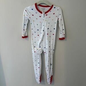 Kyte Baby Bamboo Footie Sleeper White Rainbow Hearts Red Trim 6-12 Months